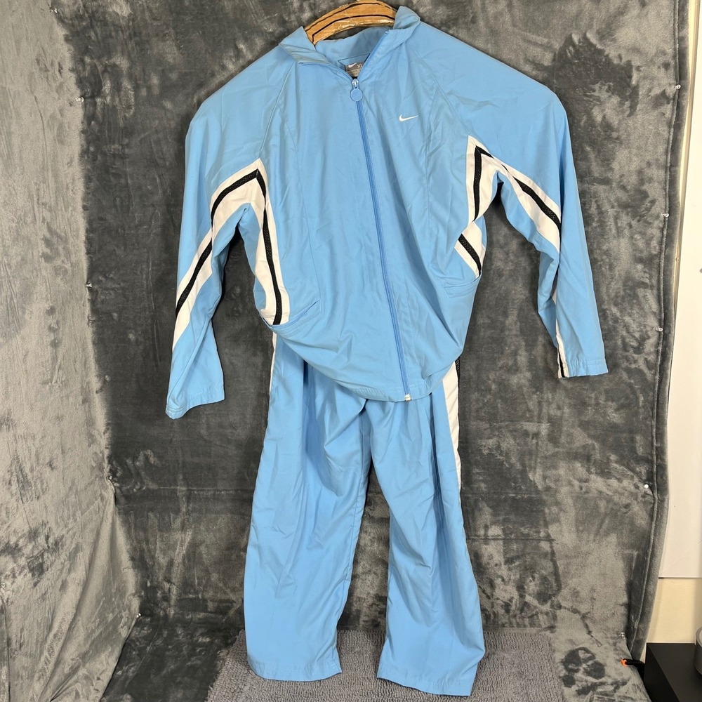Nike Women Tracksuit Set XL Top Blue Full Zip Jacket Pants L Mesh Stripe RN56323